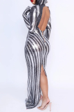 Multi-color Sexy Casual Patchwork Sequins Slit Hooded Long Dresses