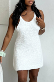 White Sexy Casual Solid Color Basic O Neck Sling Dresses