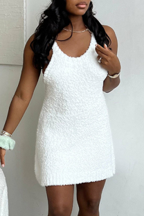 White Sexy Casual Solid Color Basic O Neck Sling Dresses