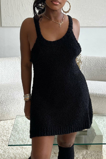 Black Sexy Casual Solid Color Basic O Neck Sling Dresses