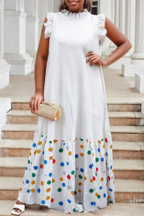 White Casual Daily Print Patchwork Half A Turtleneck Long Dresses