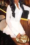 Black Casual Solid Color Patchwork V Neck Long Sleeve Dresses