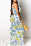 Red Sexy Floral Print Contrast O Neck Printed Dresses