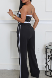 Red Casual Pocket Patchwork Contrast Strapless Sleeveless Two Pieces