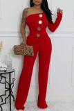 Ink Green Casual Daily Elegant Solid Color Backless Oblique Collar Bodycon Jumpsuits