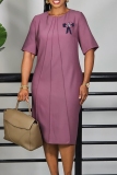 Pink Casual Daily Solid Color Flowers O Neck A Line Dresses