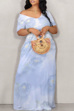 Light Green Casual Geometric Print Flowers Contrast V Neck Printed Dresses