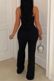 Black Sexy Patchwork Backless Halter Bodycon Jumpsuits