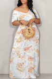 Light Green Casual Geometric Print Flowers Contrast V Neck Printed Dresses