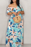 Light Green Casual Geometric Print Flowers Contrast V Neck Printed Dresses