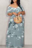 Light Green Casual Geometric Print Flowers Contrast V Neck Printed Dresses