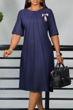 Pink Casual Daily Solid Color Flowers O Neck A Line Dresses