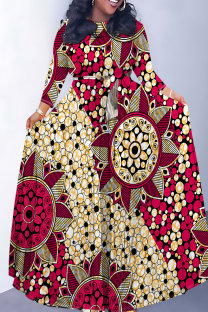 Rose Red Casual Snakeskin Print Leopard Tiger Stripes Pocket With Belt Contrast O Neck Printed Dresses