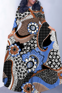 Blue Casual Snakeskin Print Leopard Tiger Stripes Pocket With Belt Contrast O Neck Printed Dresses