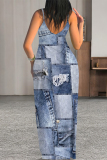 Multicolor Sexy Faux Denim Print Leopard Contrast V Neck Printed Dresses