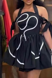Black Sexy Stripe Strap Design Halter A Line Dresses