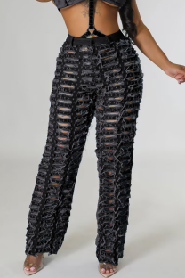 Black Gray Sexy Solid Color Ripped Straight Denim Jeans