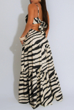 Black Sexy Casual Print Backless Belted Spaghetti Strap Long Dresses