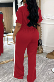 Black Casual Patchwork Zipper Zipper Collar Regular Jumpsuits