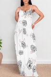 Turquoise Sexy Flowers Heart Shaped Leaf Print Pocket Contrast O Neck Printed Dresses