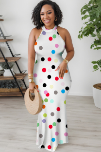 Colour Casual Polka Dot Print Contrast O Neck Printed Dresses