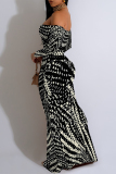 Black Sexy Zebra Print Print Contrast Off Shoulder Printed Dresses
