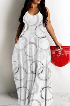 White Casual Polka Dot Print Pocket Contrast O Neck Printed Dresses