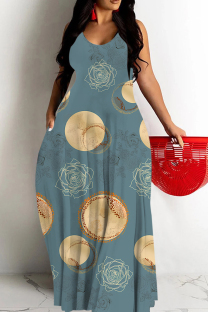 Malachite Green Casual Polka Dot Print Pocket Contrast O Neck Printed Dresses