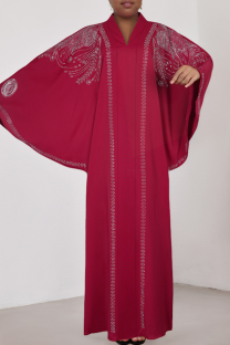 Red Casual Solid Color Hot Drill V Neck Long Dresses