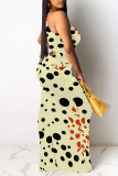 Beige Casual Polka Dot Print Contrast O Neck Printed Dresses