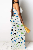 Beige Casual Polka Dot Print Contrast O Neck Printed Dresses