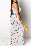 Beige Casual Polka Dot Print Contrast O Neck Printed Dresses