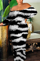 Black And White Sexy Zebra Print Print Contrast Off Shoulder Printed Dresses