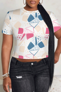 Multicolor Casual Camouflage Print Flowers O Neck T-Shirts