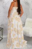 Apricot Elegant Print Pocket Spaghetti Strap Sleeveless Two Pieces