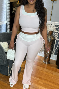 Light Pink Casual Draw String U Neck Sleeveless Two Pieces