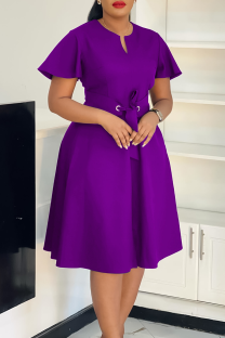 Purple Elegant Solid Color Strap Design V Neck Long Dresses