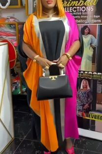 Orange Black Casual Contrast Square Neck Long Dresses