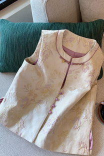 Purple Daily Jacquard Buckle O Neck Tops