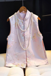 Pink Daily Jacquard Buttons O Neck Tops