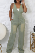 Light Yellow Sexy Solid Color Pocket Zipper Spaghetti Strap Regular Jumpsuits
