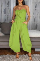 Green Sexy Casual Solid Color Backless Strapless Regular Jumpsuits