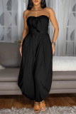 Black Sexy Casual Solid Color Backless Strapless Regular Jumpsuits