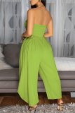 Black Sexy Casual Solid Color Backless Strapless Regular Jumpsuits