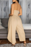Black Sexy Casual Solid Color Backless Strapless Regular Jumpsuits