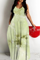 Light Green Sexy Geometric Print Gradient Contrast U Neck Printed Dresses