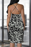 Pink Sexy Geometric Print Contrast Sling Dresses