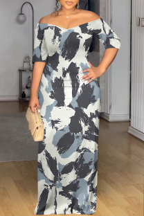 Multicolor Sexy Geometric Print Pocket Contrast V Neck Printed Dresses