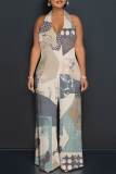 Camouflage Sexy Geometric Camouflage Print Pocket Lace Up Backless Contrast Halter Loose Jumpsuits