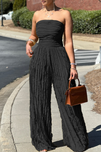 Black Sexy Solid Color Pocket Strapless Loose Jumpsuits